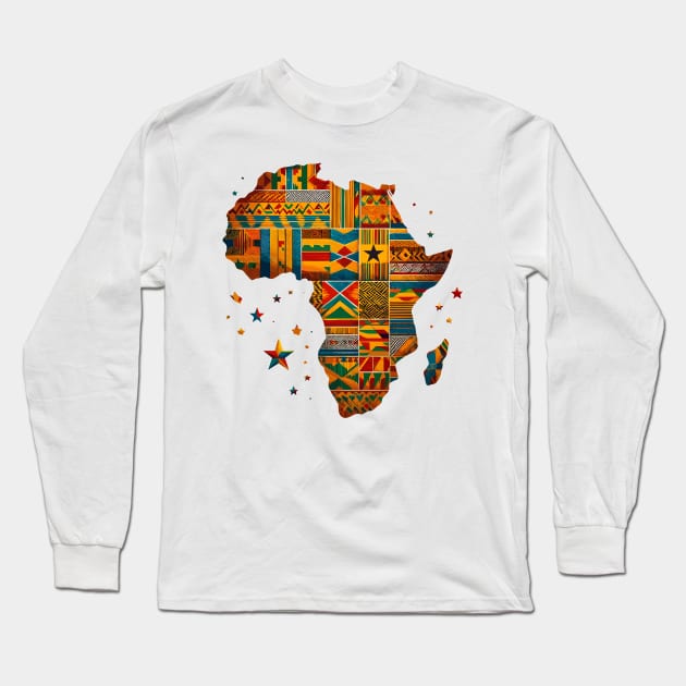 African Map Kente Pattern Long Sleeve T-Shirt by Graceful Designs